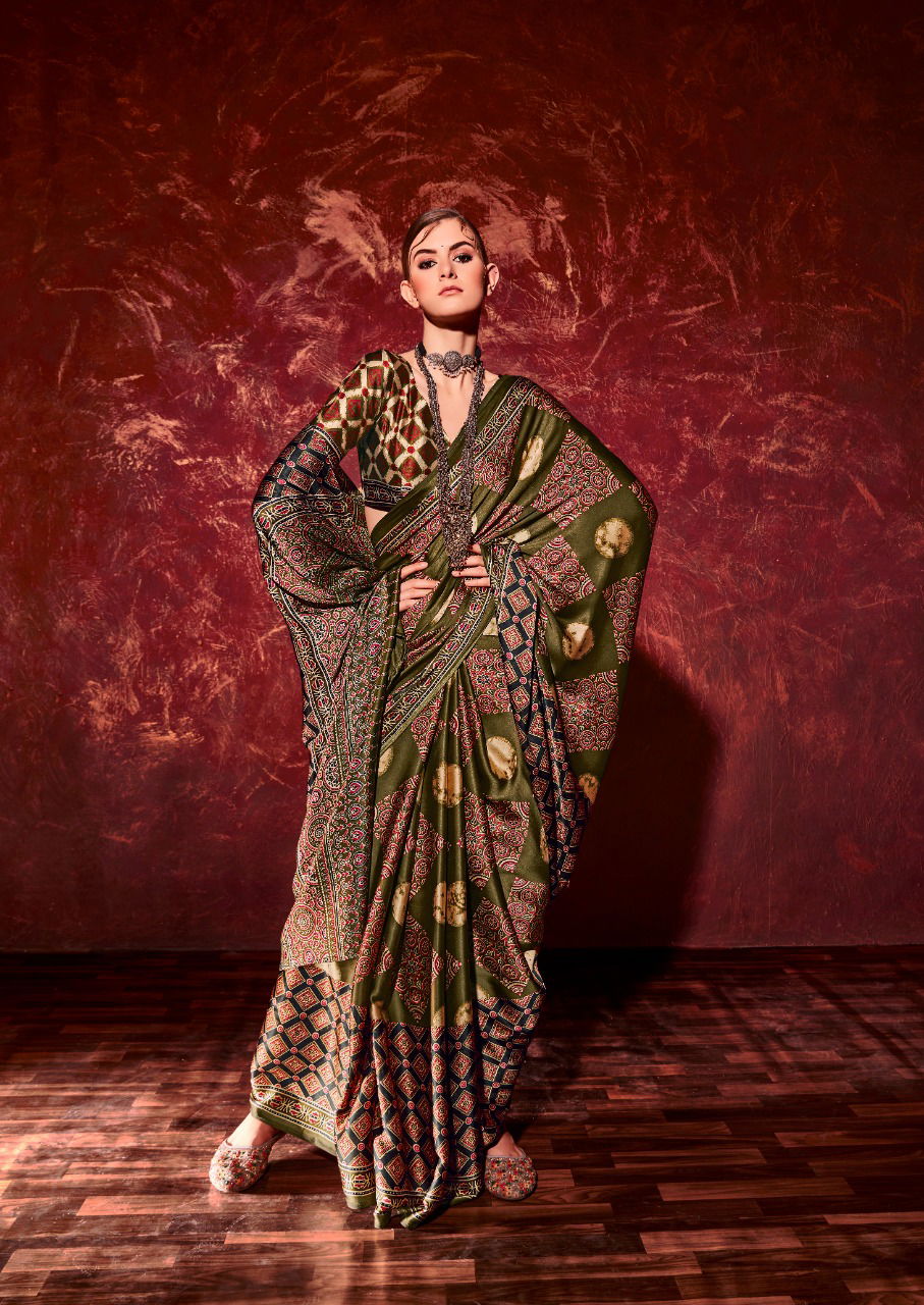 Sr Ajrakh Satin Printed New Exclusive Wear Fancy Designer Saree Collection 